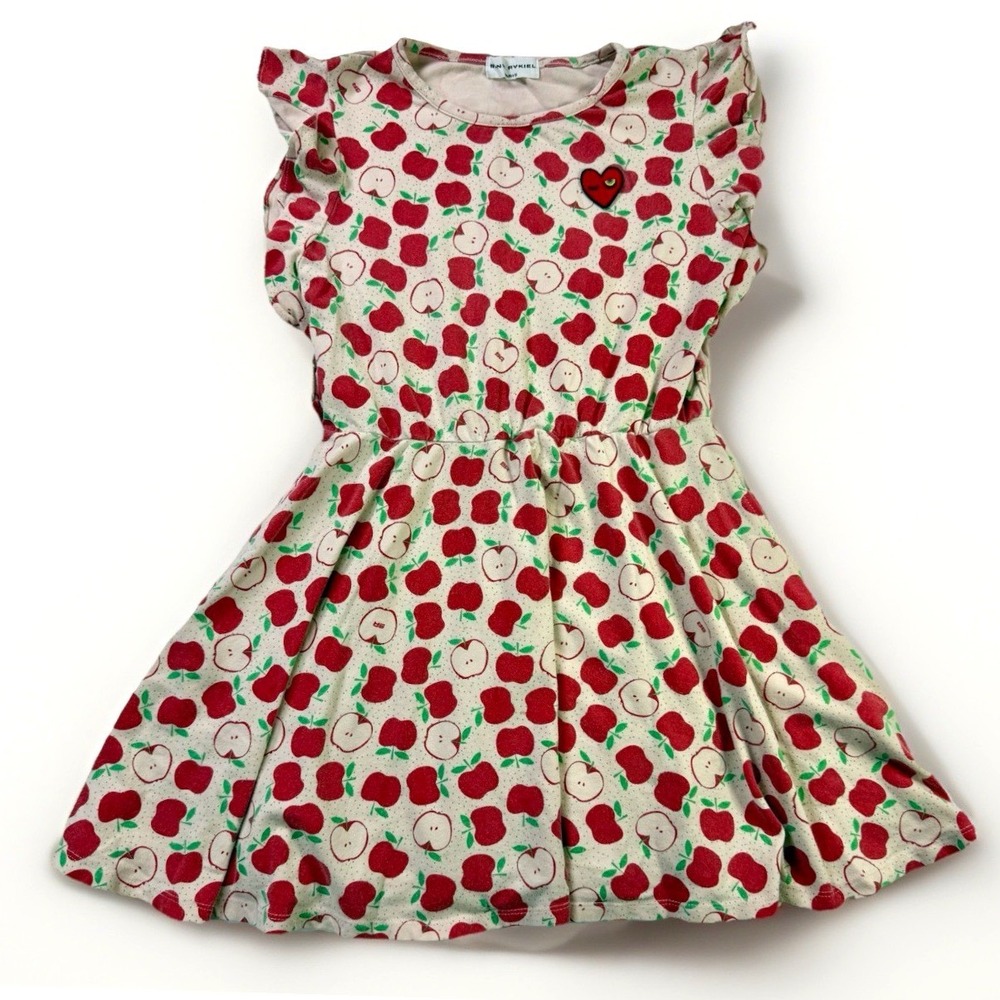 Sonia Rykiel Paris Girls Red Apple Print Ruffle Dress Size 8Y Back to School
